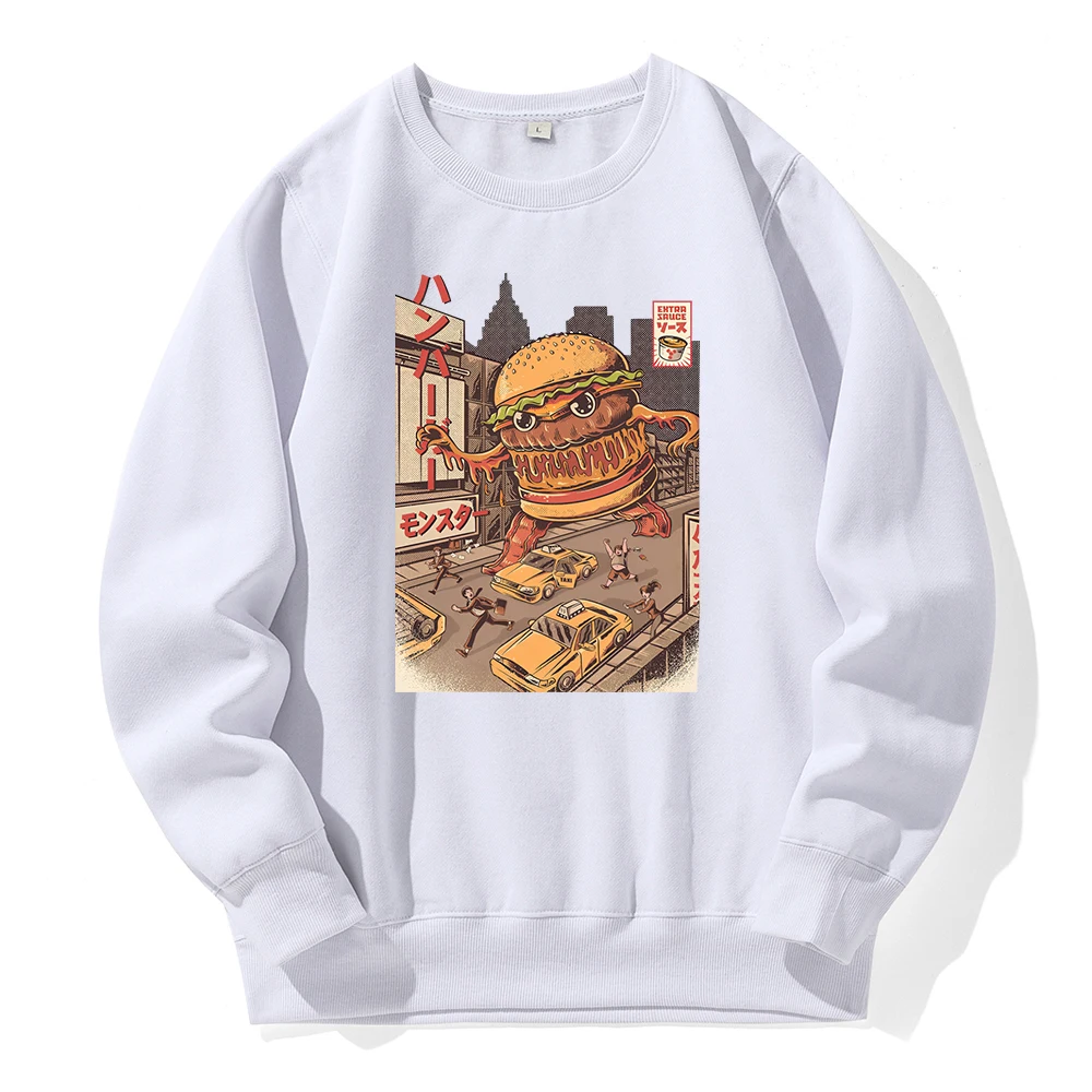 

Ukiyo E Japan Style Burgerzilla Tracksuit Printing Hoodie Men Fleece Warm Hoodies Loose Casual Pulloverstreet Tide Sweatshirts