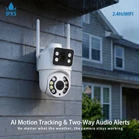 Caméra de sécurité domestique à double objectif 4MP, caméra de surveillance extérieure WiFi 2,4 GHz avec 355 °   Caméra Pan-Tilt, vision nocturne couleur, détection de mouvement, audio bidirectionnel, étanche IPX5, pour jardin/bureau/ferme 6