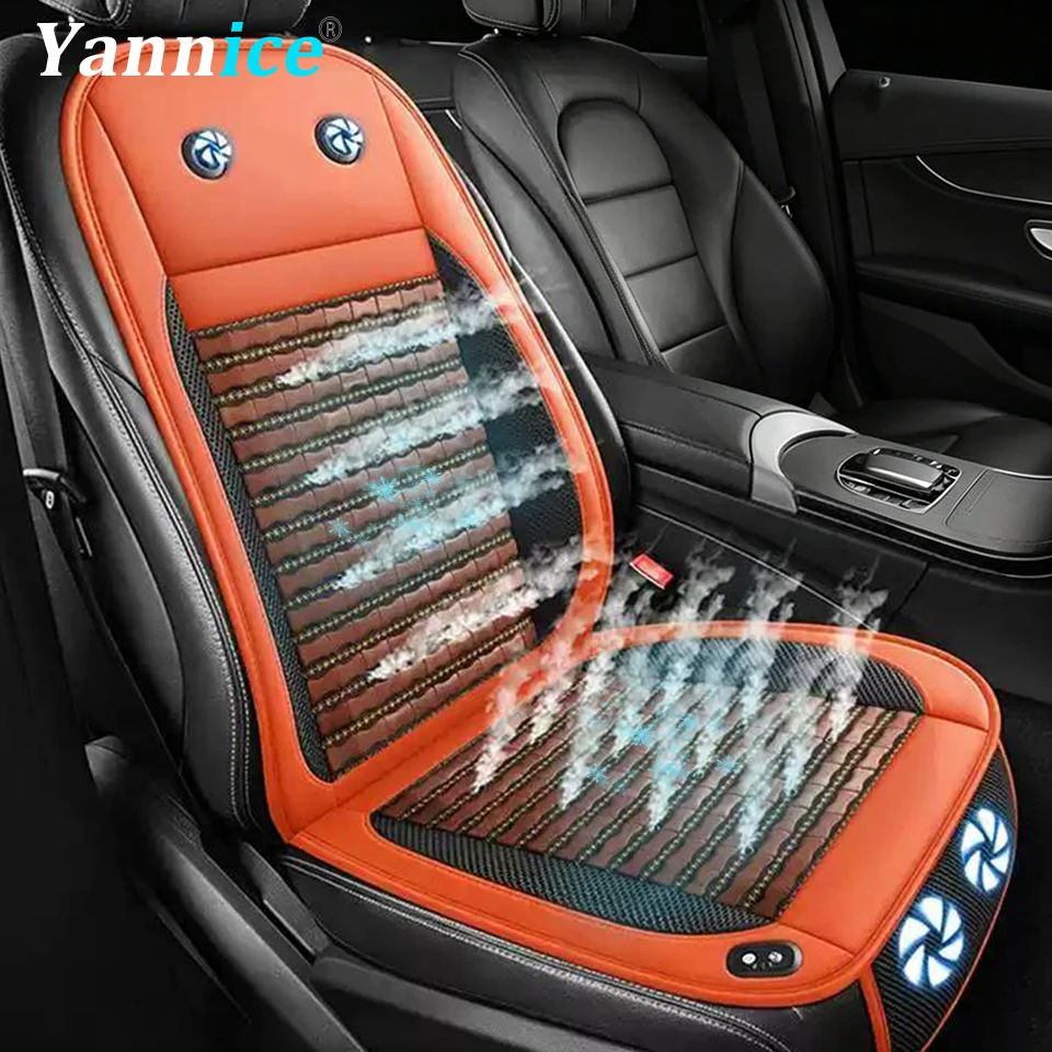 12V/24V Car Bamboo Cooling Seat Cover With 2 Fan 12V Summer Bamboo Fast Ventilated Seat Pad Cushion Backrest & Cushion Optional 1