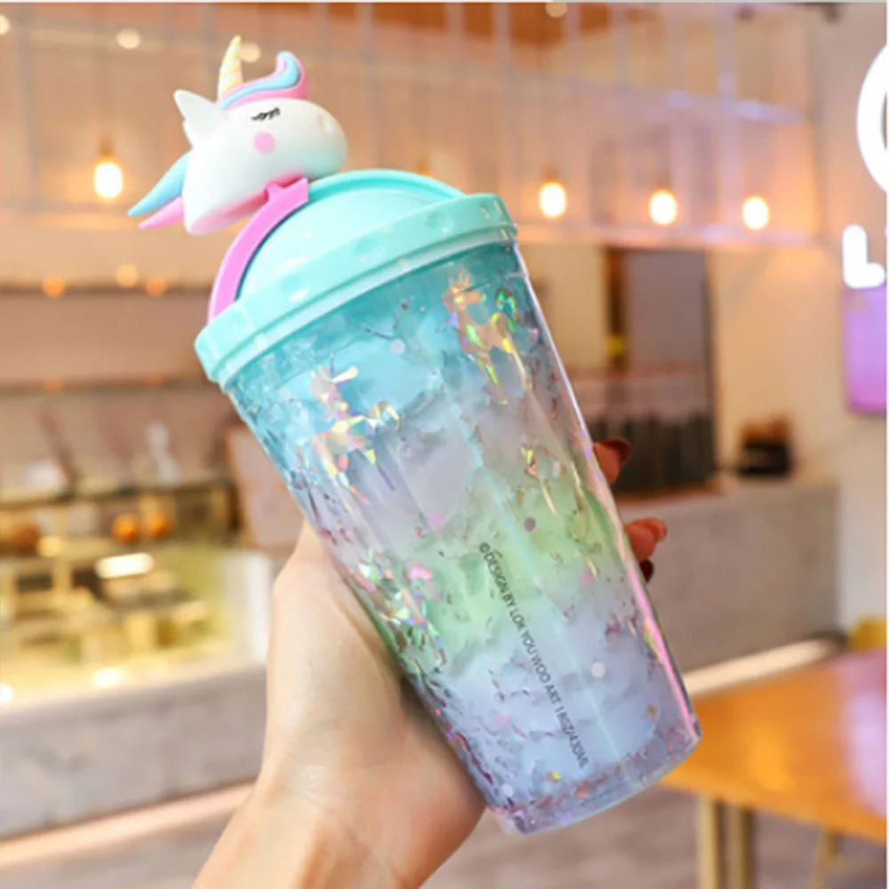 Cartoon Cute Christmas Cup with Straw Girl Water Bottle Double Plastic BPA  Free Cute Juice Milk Coffee 450ml Drinking Tumbler - AliExpress