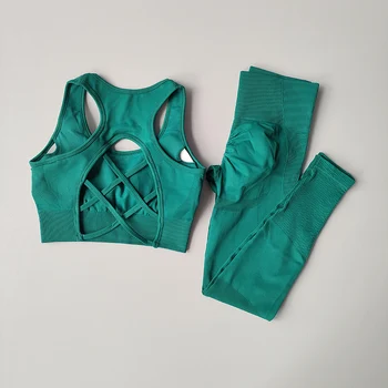 Ensemble de survêtement fitness sans couture pour femme, soutien-gorge d'entraînement sportif, leggings taille haute, vêtements de sport, olympiques de yoga imbibés