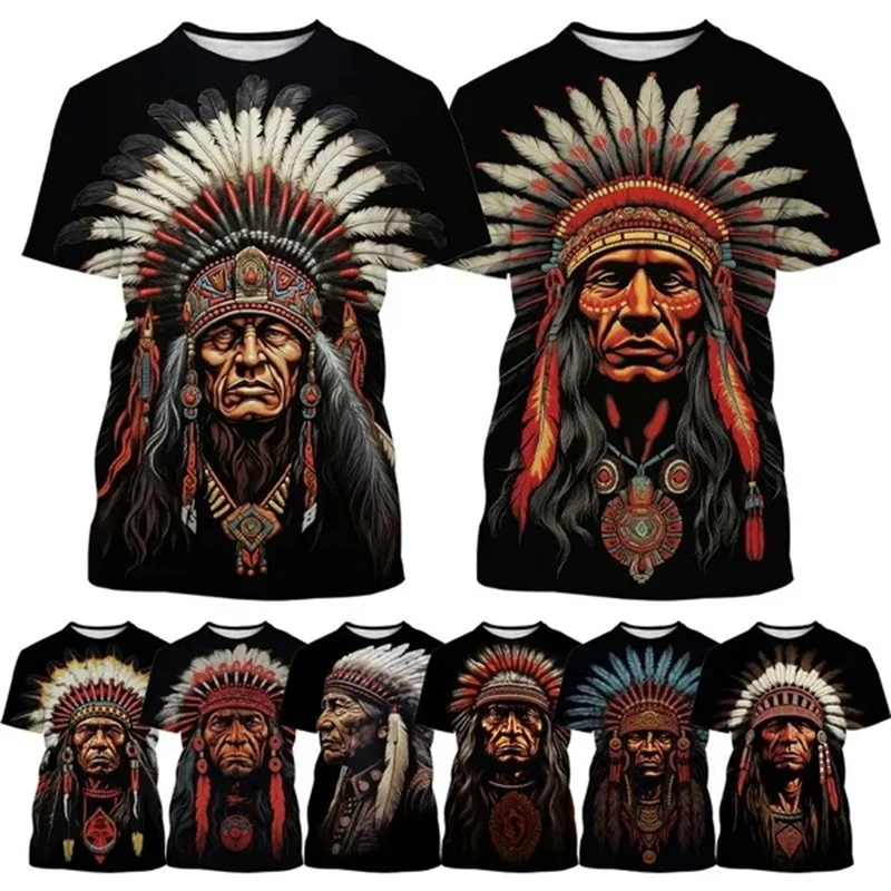 

Indian Harajuku Style 3D Printing Casual Tribal Style Indian T-shirt Fashion Street Hip-hop T-shirt Summer Short Sleeve Tops Tee
