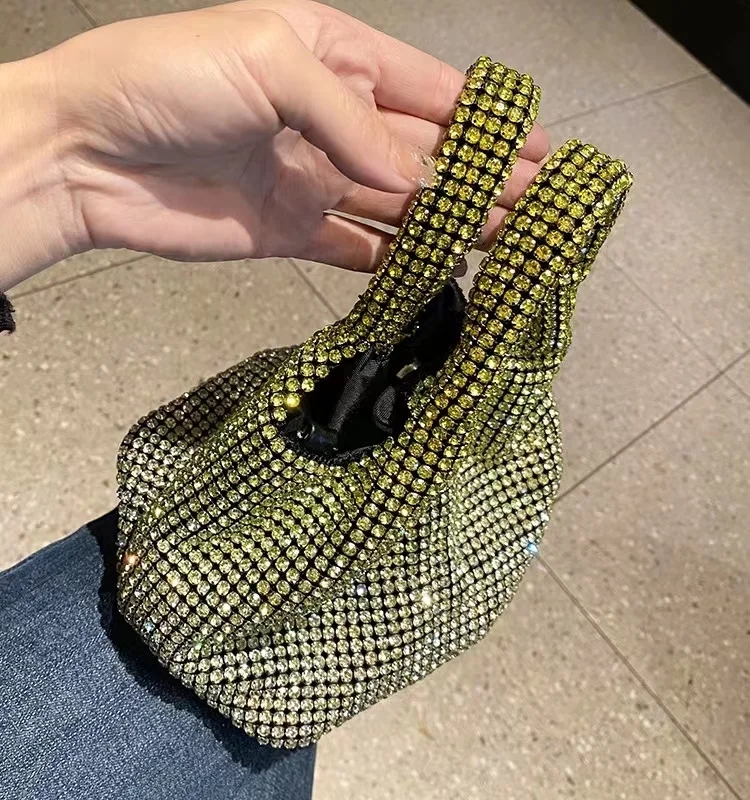 Luxury Designer Shiny Rhinestone Diamond Evening Clutch Bag Women's Handbag Wedding Party Bucket Purse Shoulder Messenger Bag