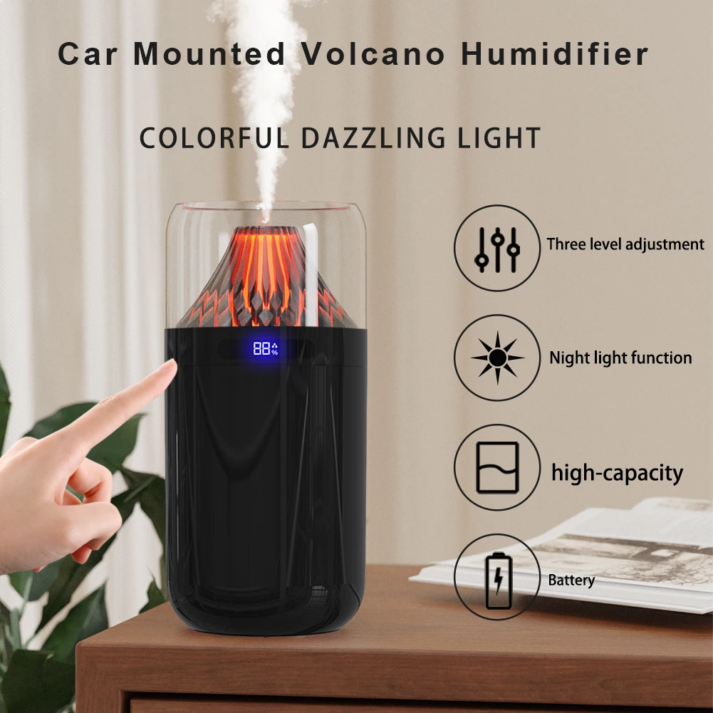 Volcano Air Humidifier with Colorful Night Light Car Mist Spray Maker Volcano Humidifier Diffuser for Auto Interior Decoration