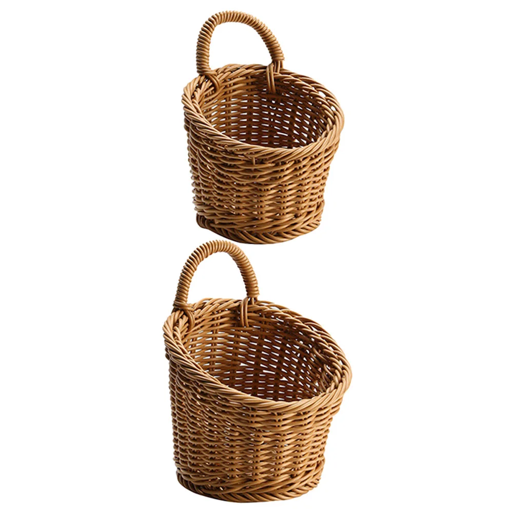 

2 Pcs Wall Hanging Storage Basket Flower Hamper Small Sundries Garlic Plastic Fruit Woven Kitchen Holder Baskets