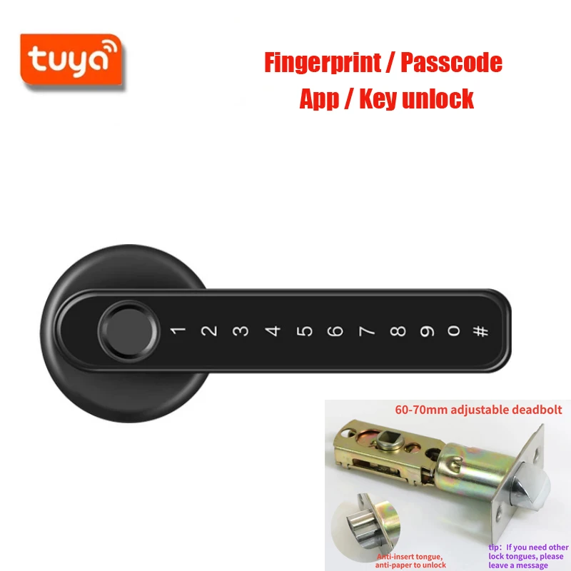 

Tuya Electronic Smart Door Lock with Biometric Fingerprint Password APP Key Unlock USB Emergency Charge Keyless Entry Knobs Lock