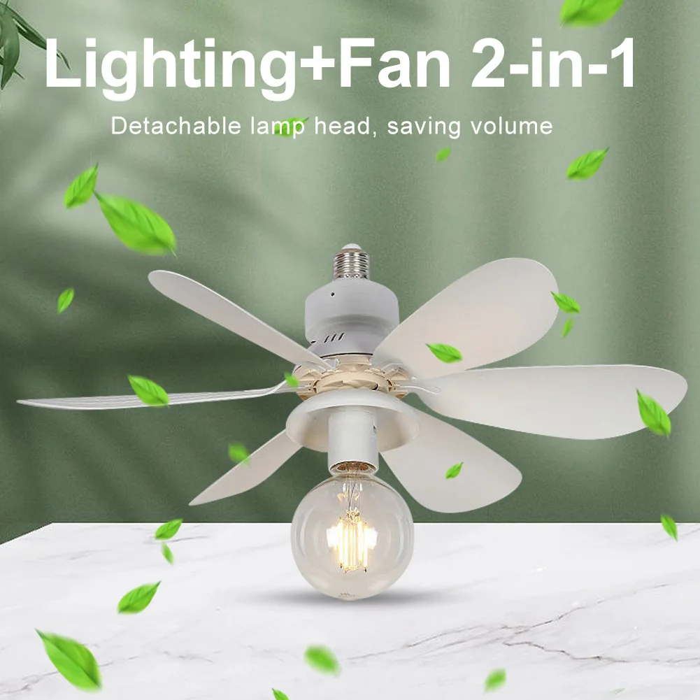 E27 Socket Fan LED Light E27 Base 52cm Indoor Ceiling Fan Light Remote Control 3 Speeds Dimmable for Bedroom Living Room Kitchen