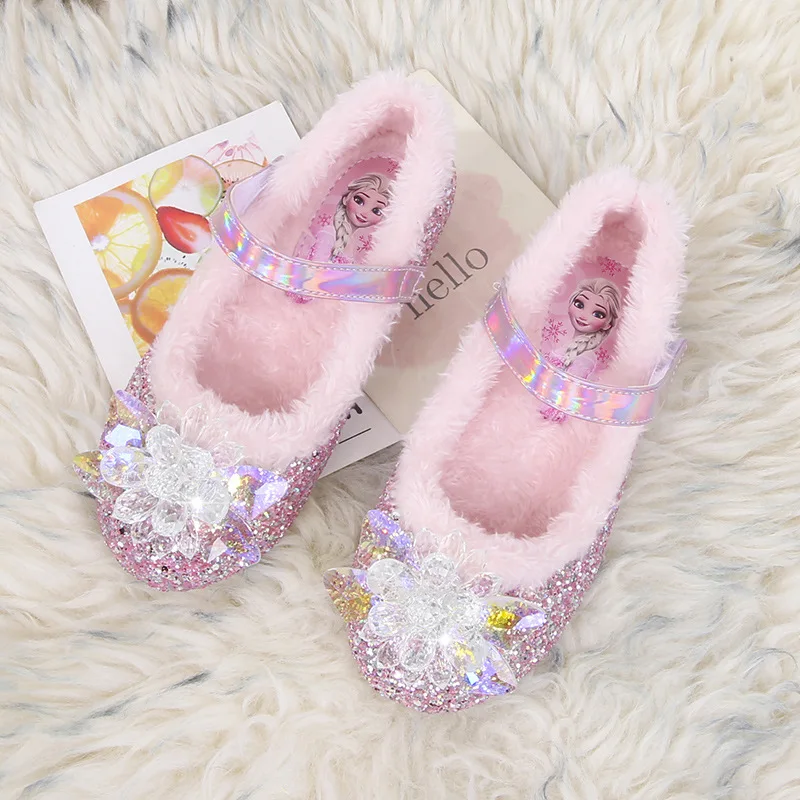 Disney Princess Crystal Shoes Girls Single Shoes Frozen Elsa Sophia Strass Shoes Performance Party Pink Shoes Taglia 22-36