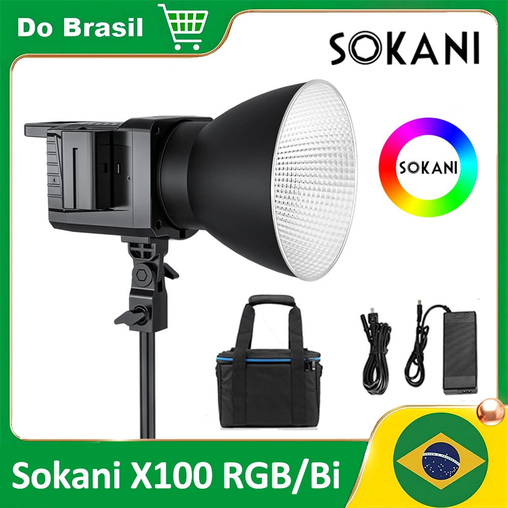 DO BRASIL Sokani X100 100W 바이 컬러 RGB LED 비디오 조명 앱 제어, 비디오 녹화 야외 촬영용 보웬스 마운트 조명
