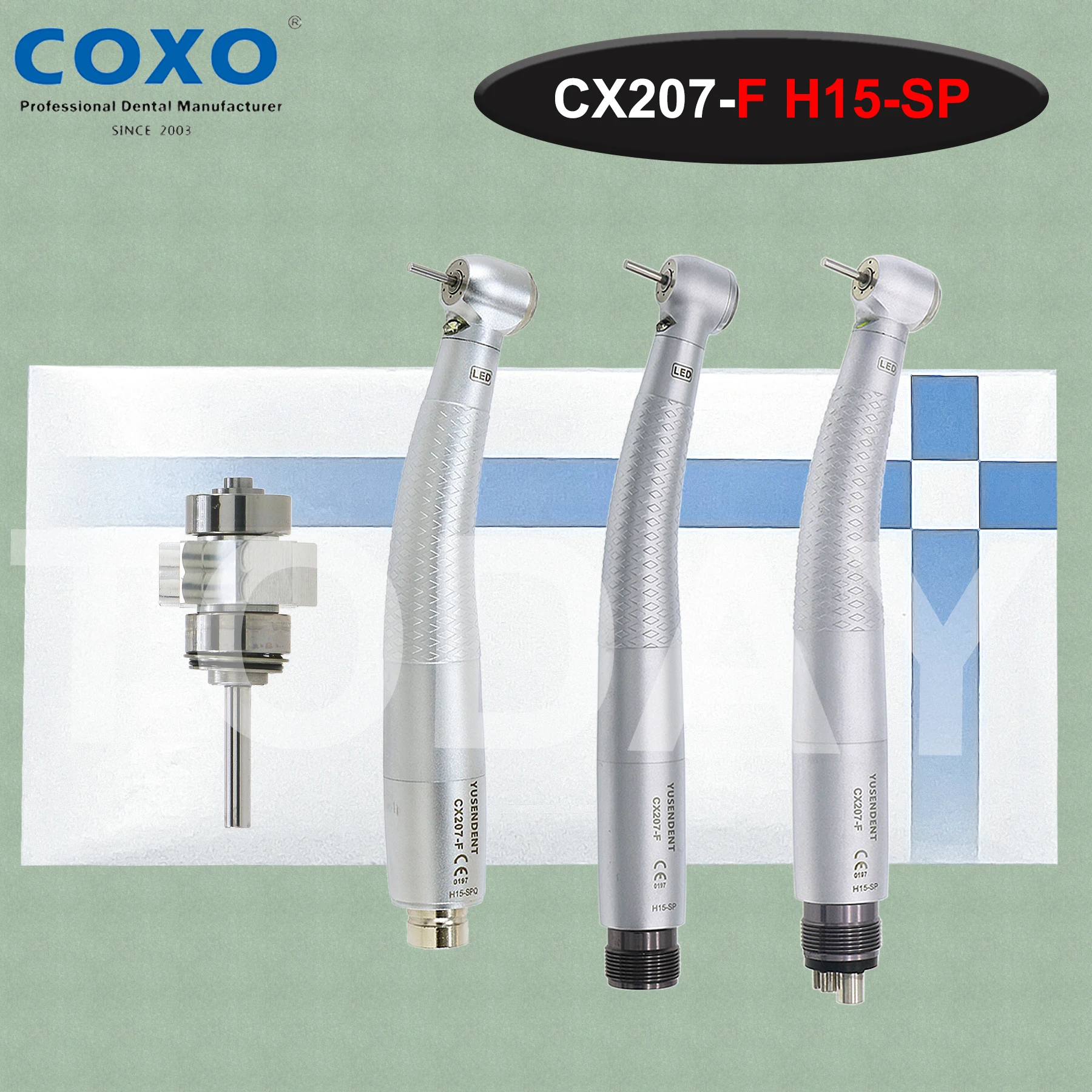 

COXO Dental LED Handpiece High Speed Handpiece Push Button E Generator Torque Head Air Turbine 3 Water Spray 2/4 Holes Coupler