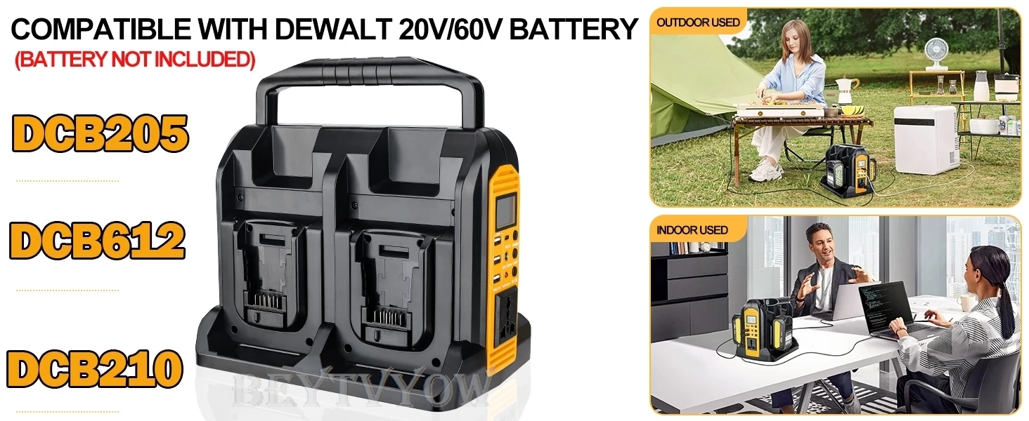 4-Ports 350W Power Inverter for Dewalt 20v 60v Battery DC 20V to AC 120V/220-230