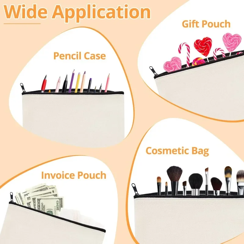 20 PCS Blank Canvas Makeup Bags Sublimation Blanks Cosmetic