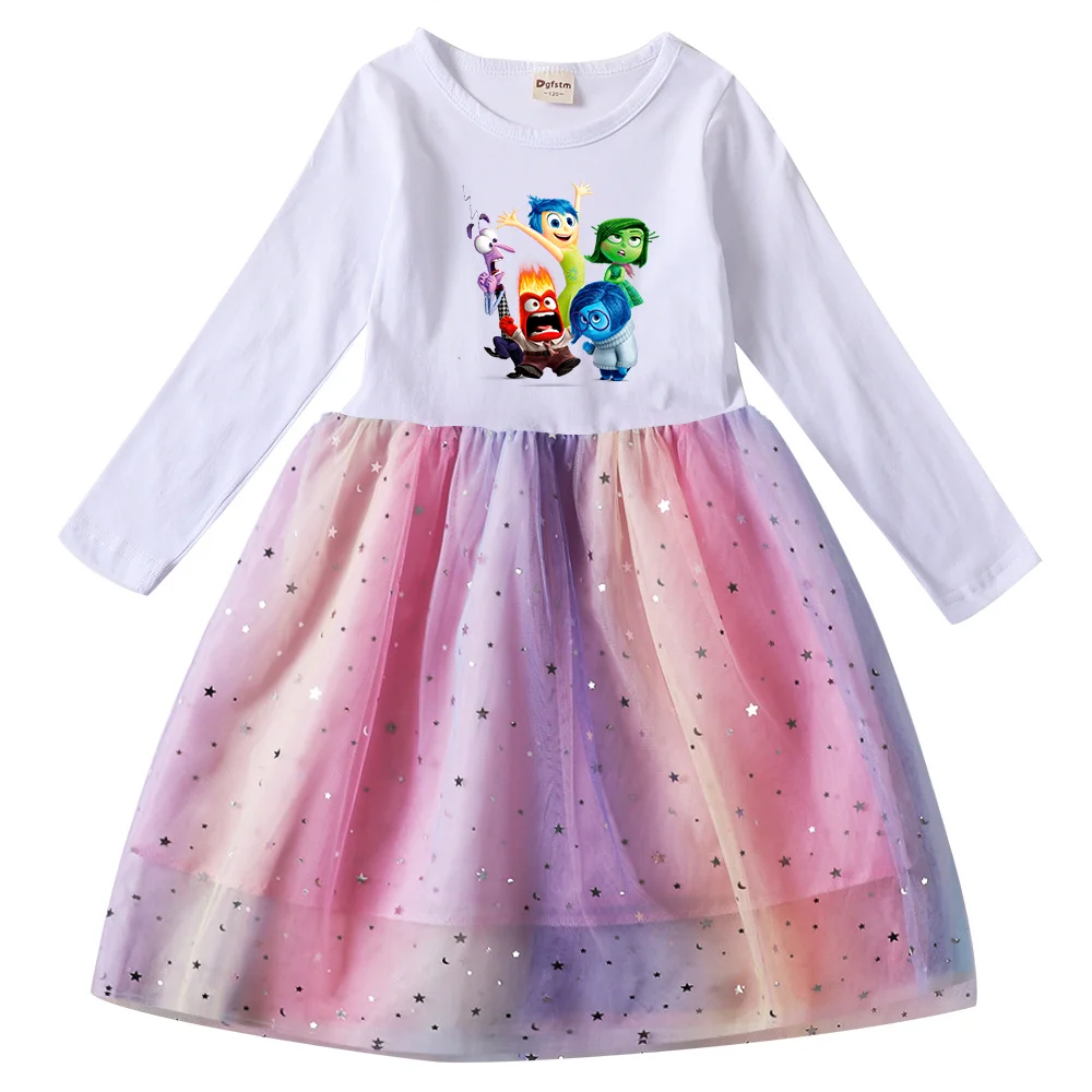 Disney Inside Out Girls Toddler Prom Mesh Dresses Bambini Party Clothes Manica Lunga Princess Costume Kids Fall Dresses