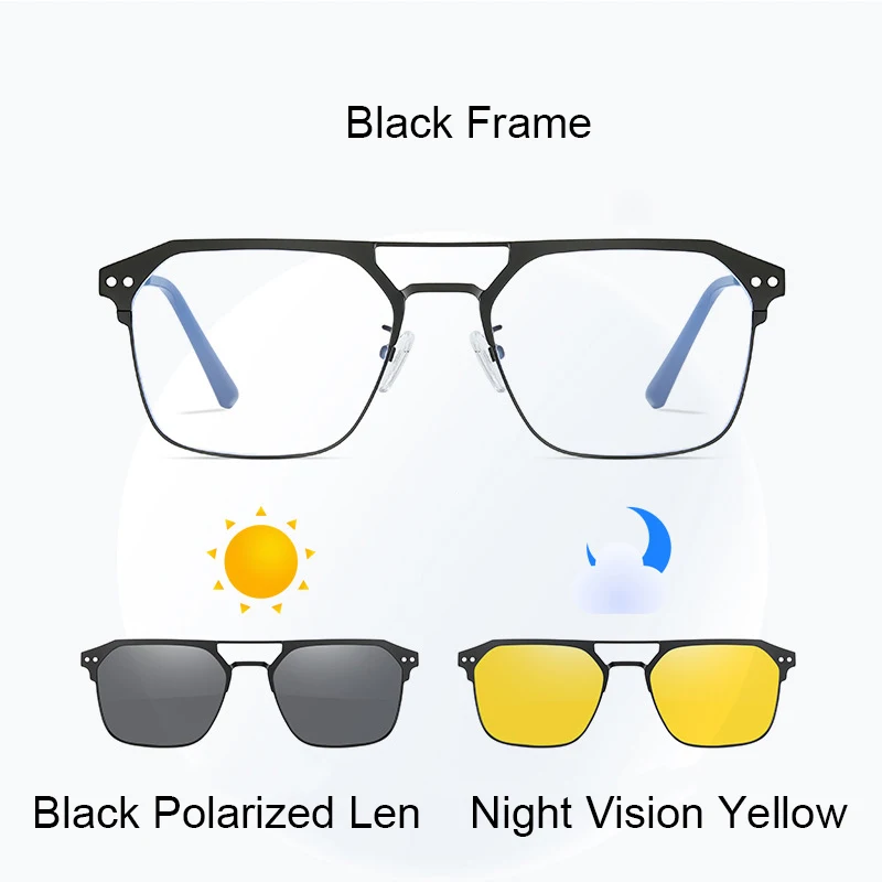 Magnet Clip Square Myopia Sunglasses Men Women 3 In 1 Clip On Polarized Sunglasses Metal Frames Prescription Computer Eyewear 3