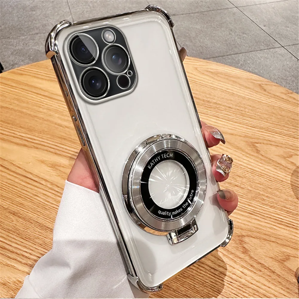 Luxury Plating Shockproof Phone Case with Integrated Holder Stand
