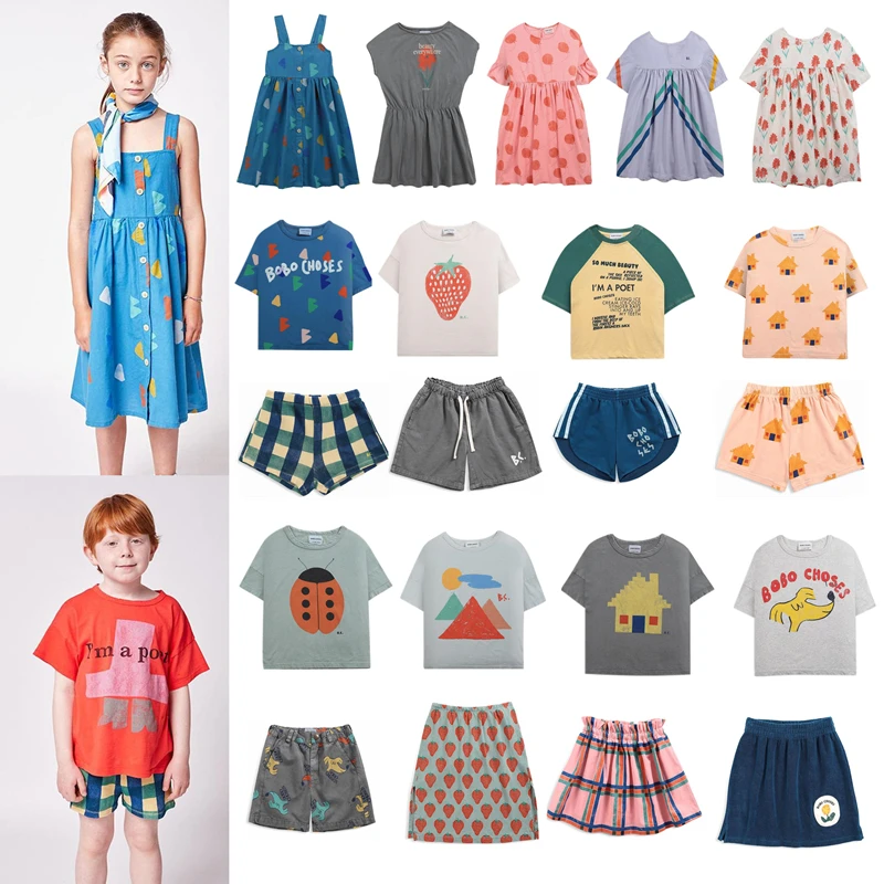 New 2022 Summer BC Brand Bobo T shirts Baby Boys Girls Dresses Children's Clothing Kids Cute Printed Tees Toddler Shorts Tshirt essentials clothing sets