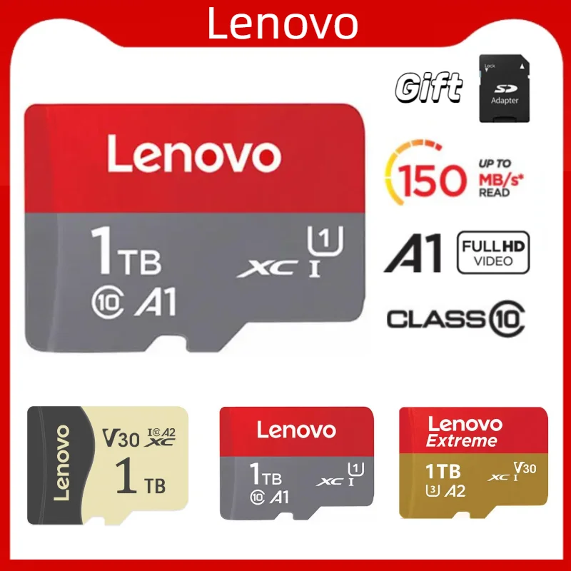Lenovo Original Micro Tf Sd Card Sd Memory Card Tf/Sd 128Gb 256Gb 512Gb Mini Memory Card Class10 Card Per Fotocamera/Telefono 2024 Nuovo
