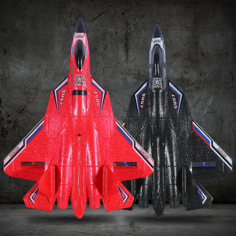 Foam Aircraft Foam Plane RC Plane RC Glider RC Plane SU57 2.4G With LED Lights Aircraft Remote Control Flying Model Glider EPP Foam Toys Airplane For Children Gifts