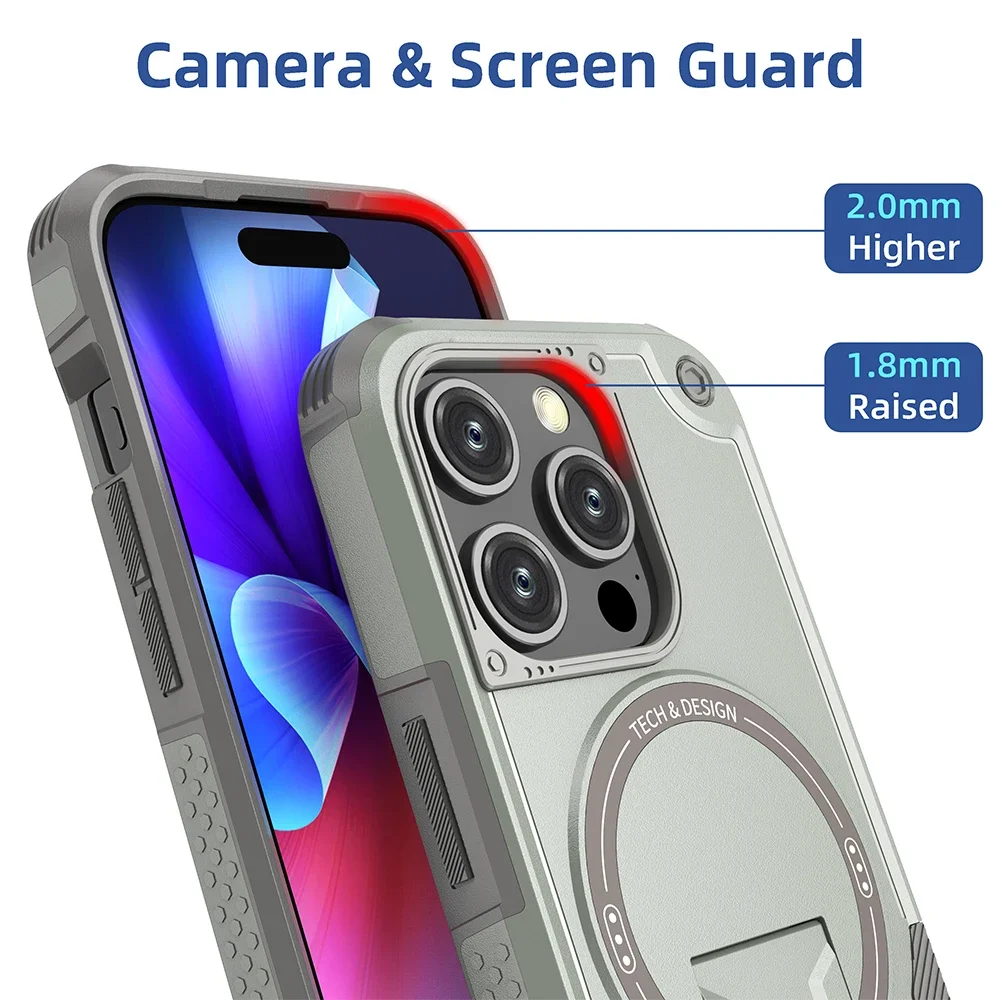 Magnetic Stand Invisible Phone Case with Wireless Charging and Anti-Fall Protection
