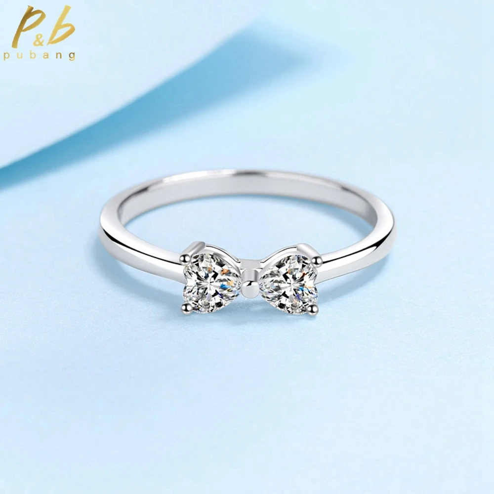 

PuBang Fine Jewelry Solid 925 Sterling Silver 18K White Gold Heart Moissanite Diamond Ring for Women Wedding Gifts Free Shipping
