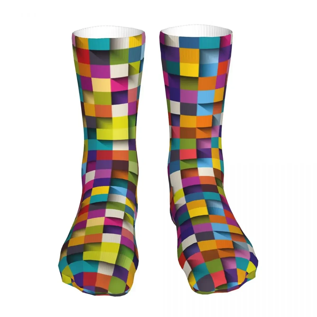 

Compression Colorful Blocks With Shadow Women Socks 2023 Female Pink Blue Yellow Geometric Patterns Sports Socks