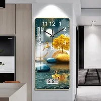 Large Modern Wall Clock with LCD Display Decorative Art Clock for Living Room Bedroom Office Hanging Timepiece