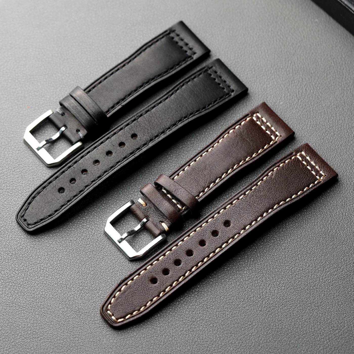 Premium Handmade Cowhide Leather Strap - Brown & Black Retro Style