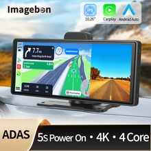 Imagebon 10.26인치 4K 대시캠 ADAS 무선 및 유선 CarPlay/Android Auto 5G WiFi GPS 네비게이션 후방 카메라 대시보드 비디오 레코더