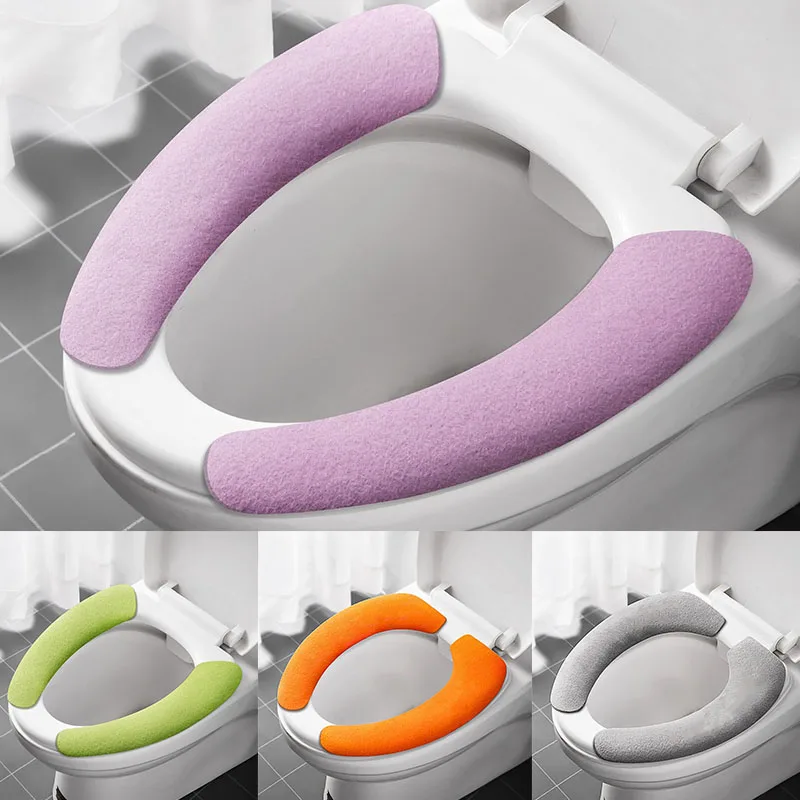 2pcs Reusable Plush Toilet Seat Warm Filling Washable Bathroom Mat Seat