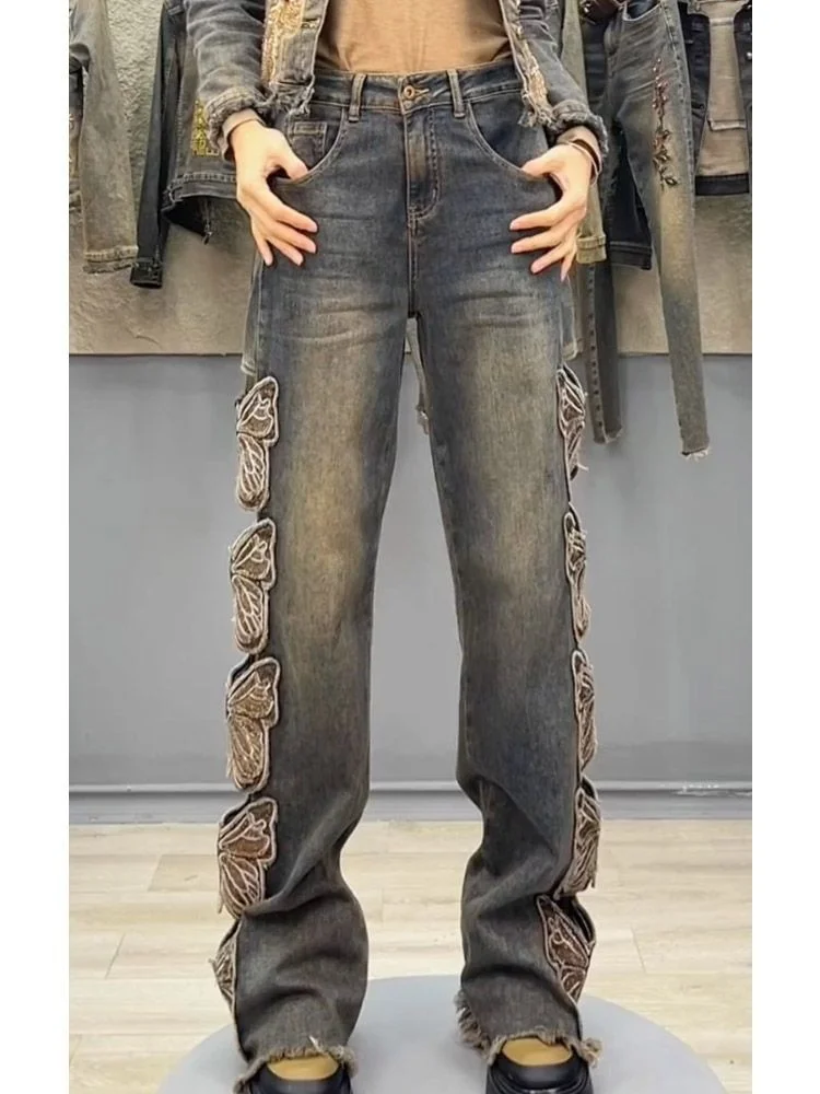 Summer Y2K Streetwear Harajuku Butterfly Decoration Denim