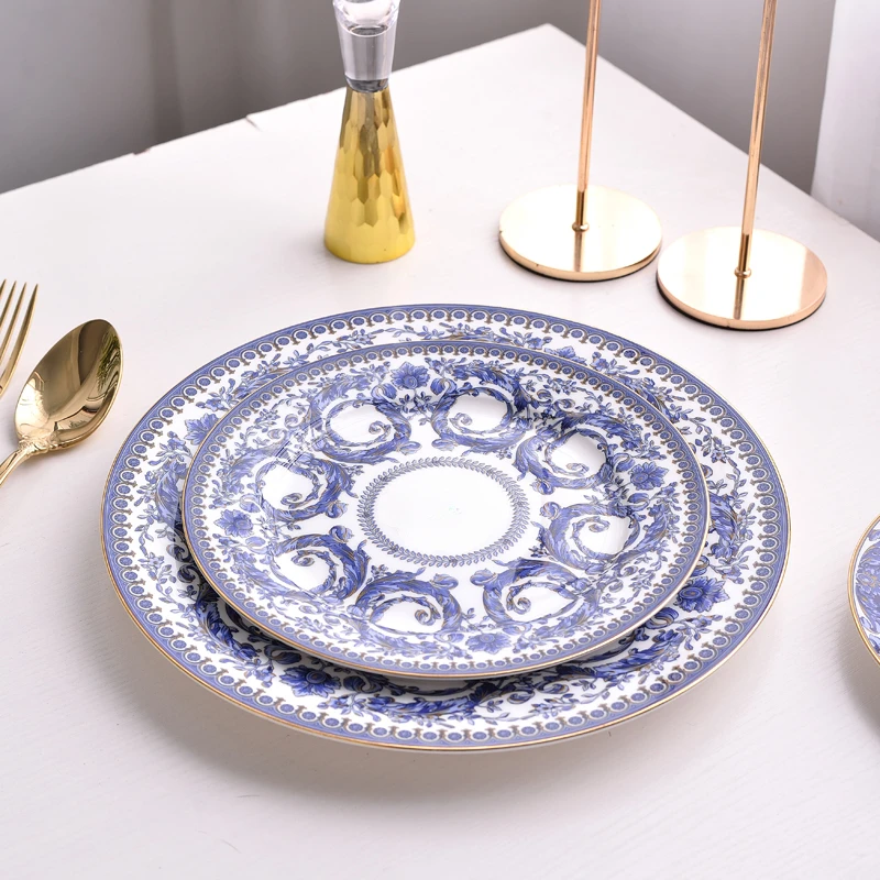 

Blue and White Orchid Tableware Flat Plate Western Cuisine Plate Dim Sum Plate Display Plate Cup and Saucer Fish Dish Soup Plate