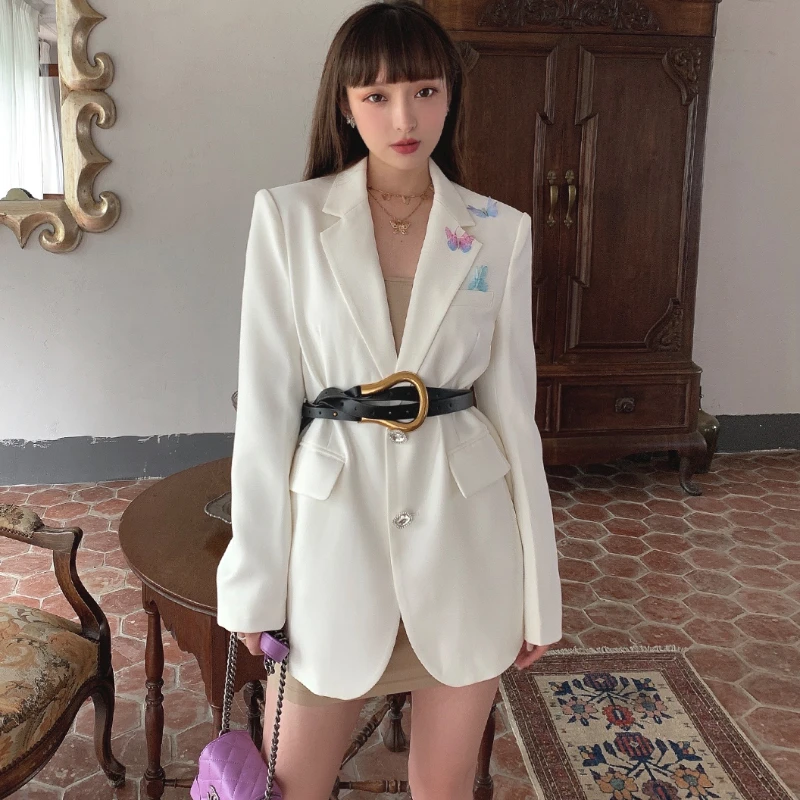

New Fashion Women Ladies Autumn Winter Outwear Blazer Female Long Sleeve Single Breasted Solid Loose Jacket Coat with Butterfly