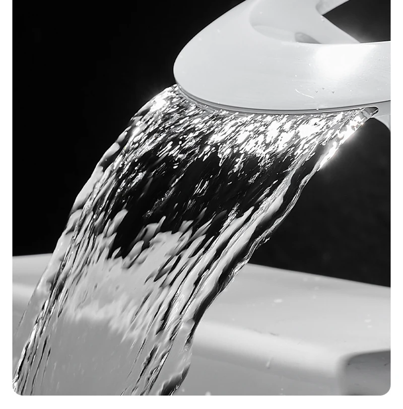 Description Picture 3 of itemWhite Bathroom Basin Faucet Brushed Gold Bathroom Faucet Brass Creative Grey Sink Mixer Tap Hot And Cold Waterfall Basin Faucet