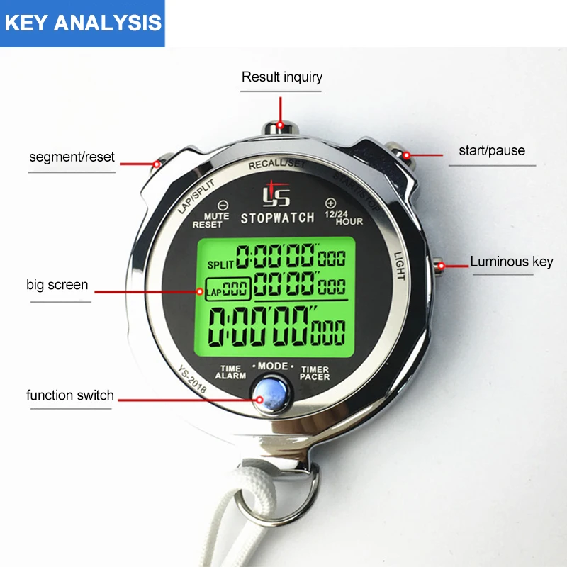Professional Metal Luminous Digital Stopwatch Timer Multifuction Portable Sports Running Training Timer Chronograph Stop Watch 5
