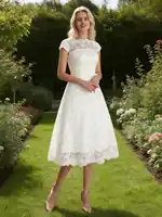 Abaowedding Women's Cocktail Dress Floral Lace Knee Length Short Formal Wedding Bridal Gown - Image 5
