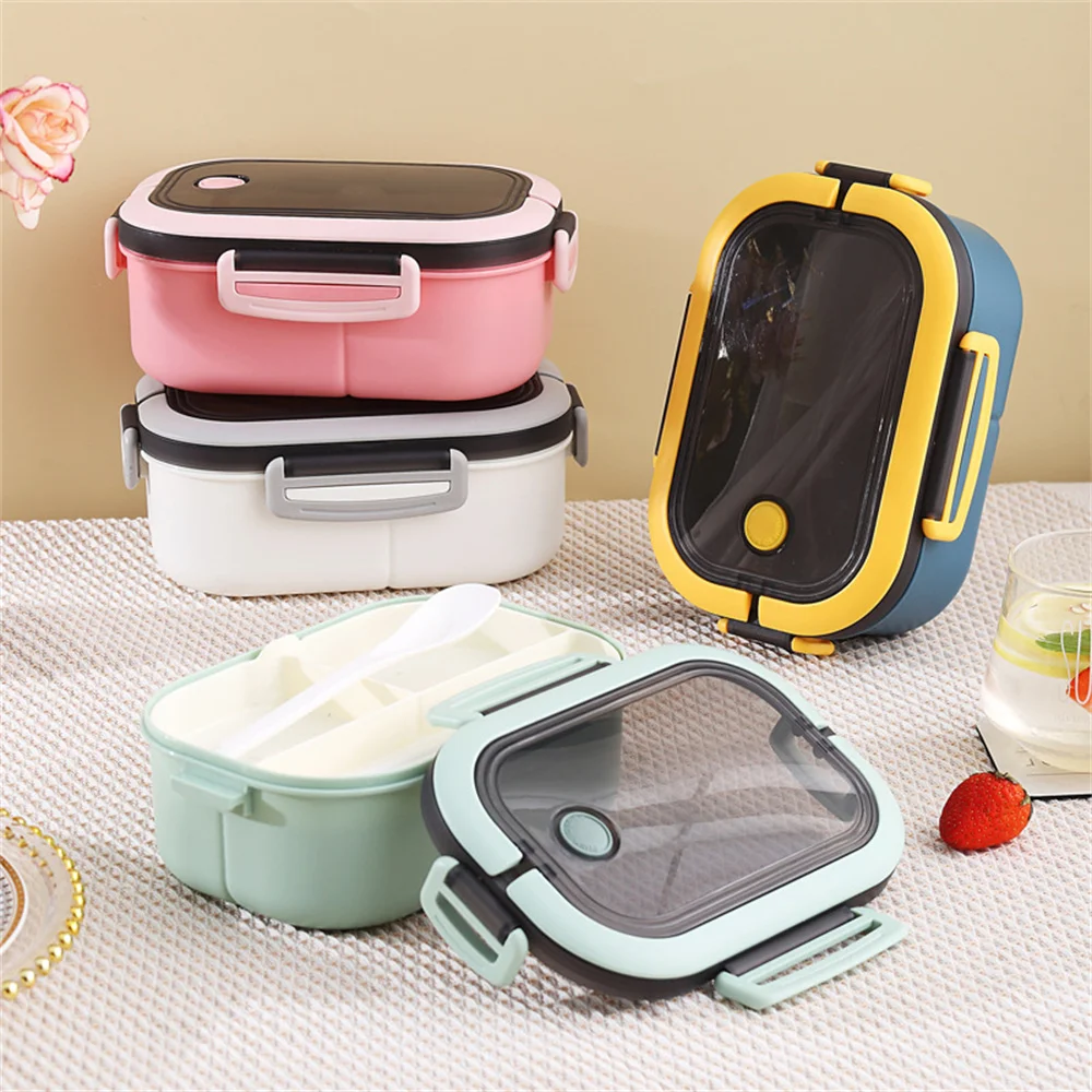 

Portable Hermetic Lunch Box Grid Children Student Bento Box with Fork Spoon Leakproof Microwavable Prevent Odor School