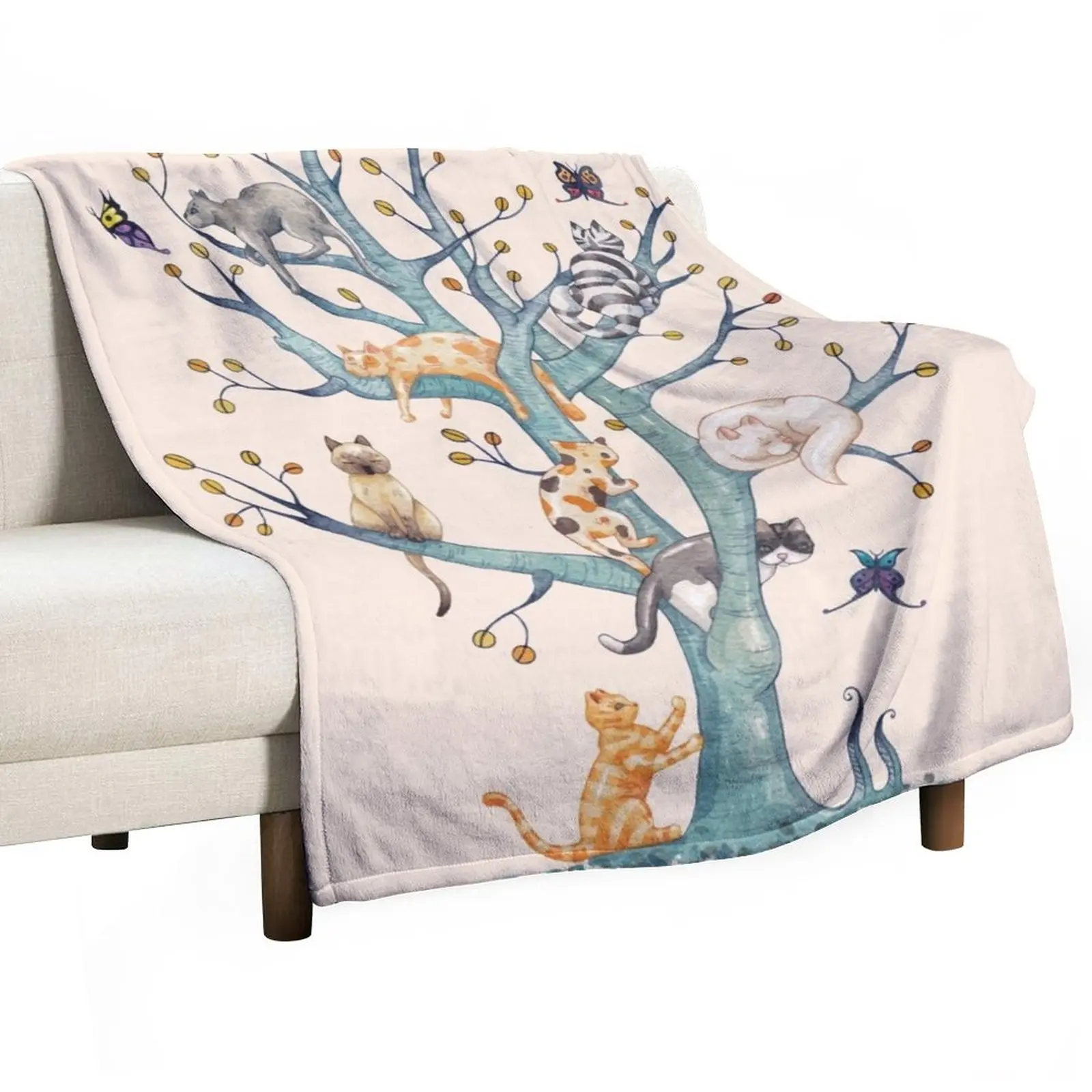 

The tree of cat life Throw Blanket Retro Blankets Sofas Vintage Blanket