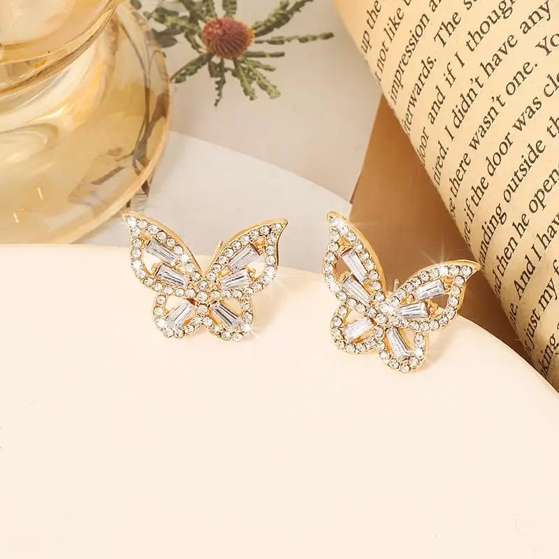 butterfly earrings Women's Zircon Korean Literary Style
