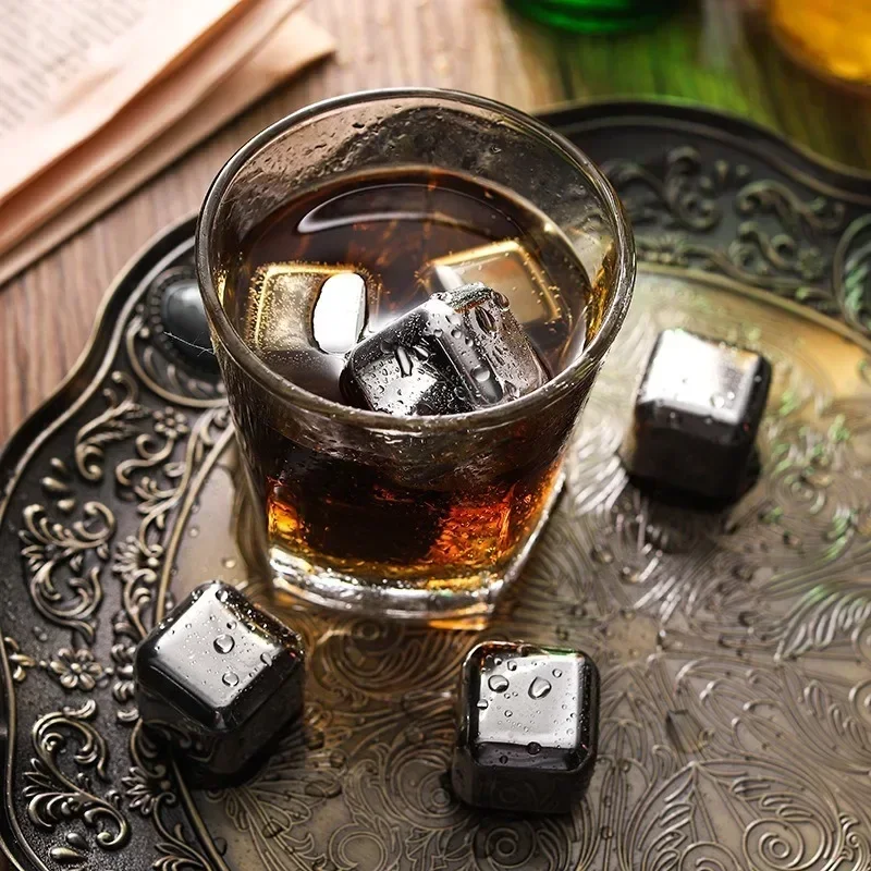 Description Picture 3 of itemStainless Steel Whiskey Stone Ice Cubes 4/6/8Pcs Reusable Ice Cube Set Vodka Beer Ice Stone Whiskey Cooler Bar Accessories