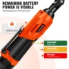 EMDTOOL Electric Cordless Right Ratchet 3/8'' 90° Angle Wrench 200N.m Torque with LED Work Light +7pcs Sockets Set,2 Batteries 4