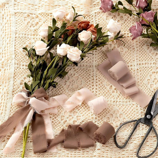 1 Roll Chiffon Silk Ribbon for Invited Wedding Decoration 4cmx5M Rose Pink  Ribbons for Bridal Bouquets Gift Wrapping Table Decor - AliExpress