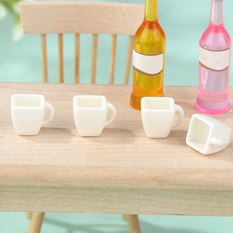 

4 шт. 1:12 миниатюрная чашка для кукольного домика, Белая Квадратная чашка, чайная чашка, кофейная чашка, домашняя кухонная модель, декоративная игрушка для гостиной