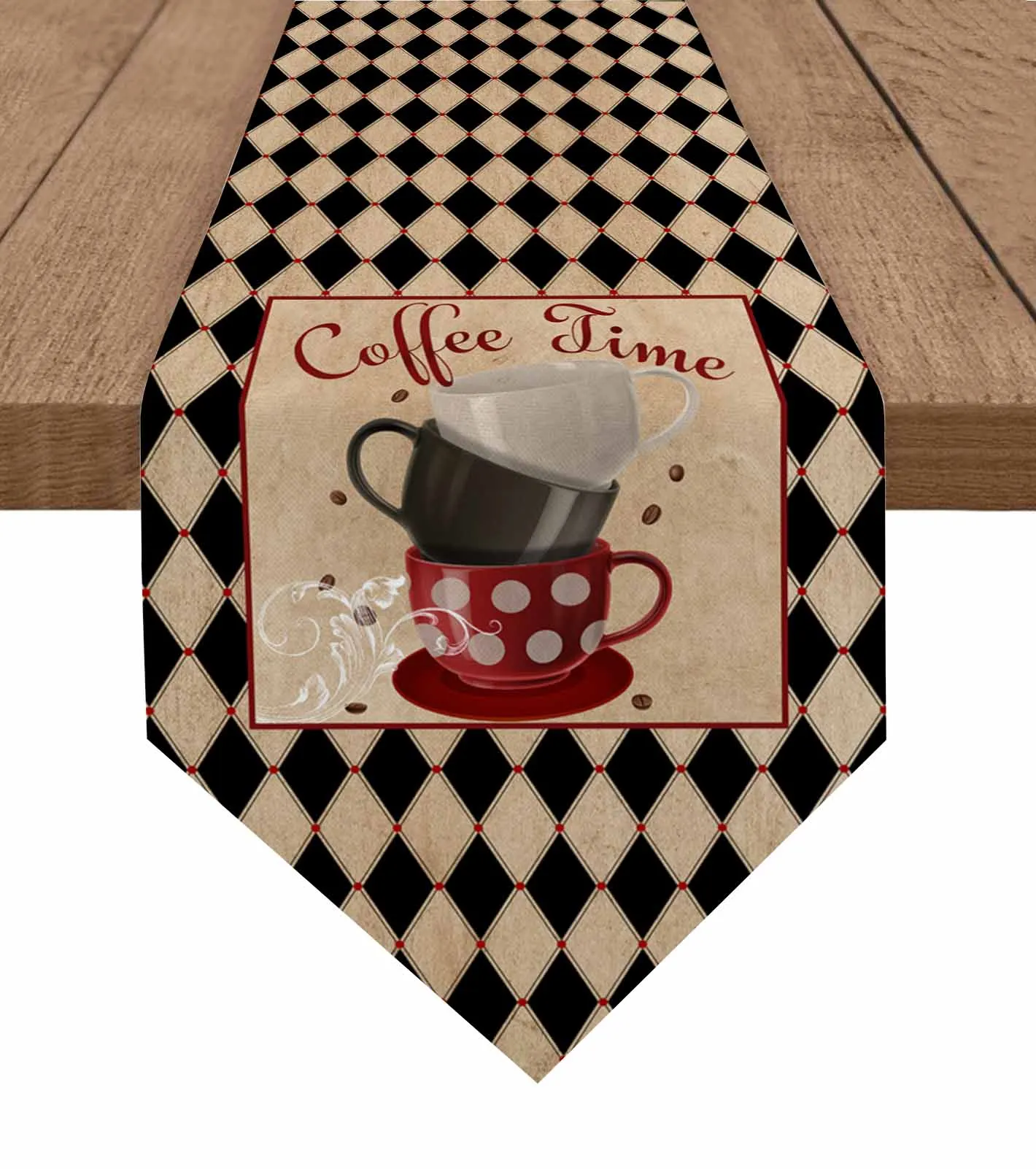 

Retro Plaid Coffee Cup Table Runner Wedding Party Dining Table Runner Placemat Home Kitchen Table Decor