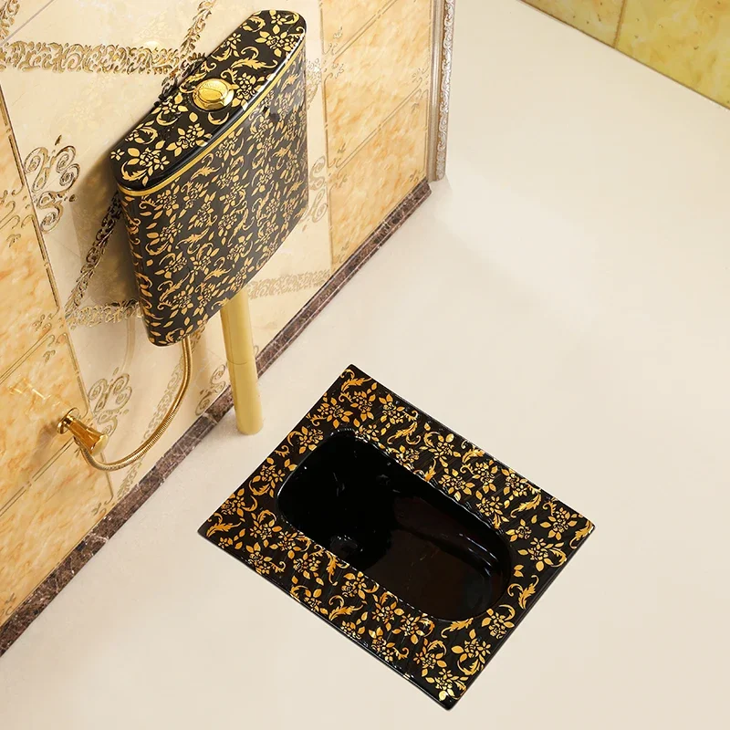 #Black Deodorant Urinal Device Golden Squat Toilet Bathroom Toilet Potty Chair Type Water Tank Toilet 3