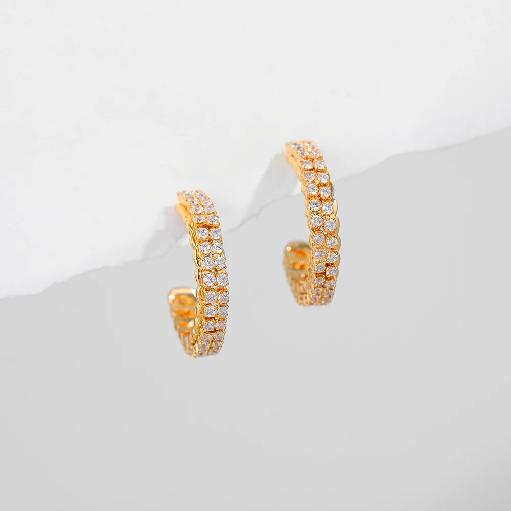 Exquisite Inlay Zircon C-shape Huggie Hoop Earrings 18K Gold Plated Non Tarnish Earring Minimalist Texture Femal Jewelry Gifts