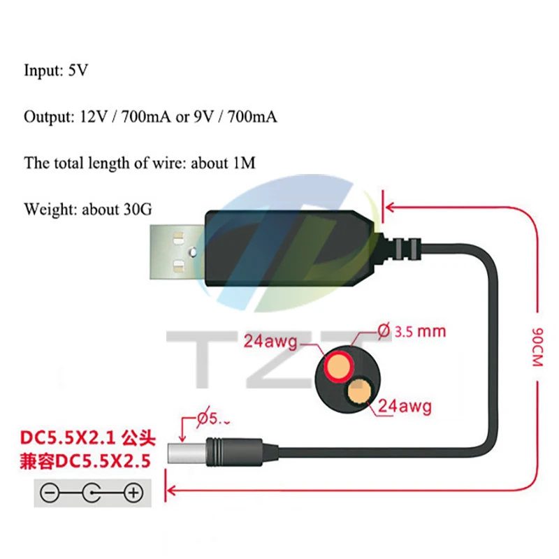 USB Converter Usb Power Boost Line Dc 5v 9v 12v Step Up Module 2.1x5.5mm Plug