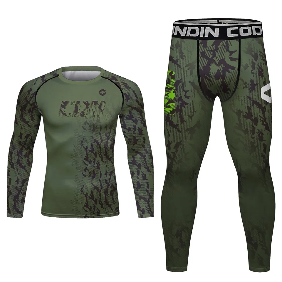 Boxing Wear Tight -Fitting Set MMA Rashguards Kits Men&rsquo;s Bjj Fighting Base Layer Leggings T-shirt Bjj Blouses Athletic Clothes