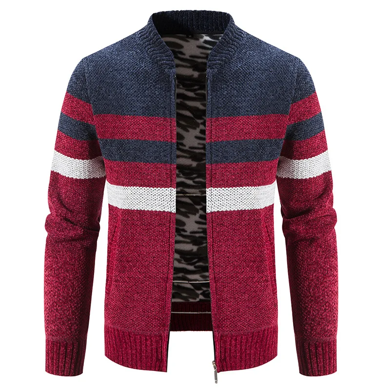 

Men's Plush Knitted Sweater Autumn and Winter Cardigan Baseball Collar Sweater Jacket