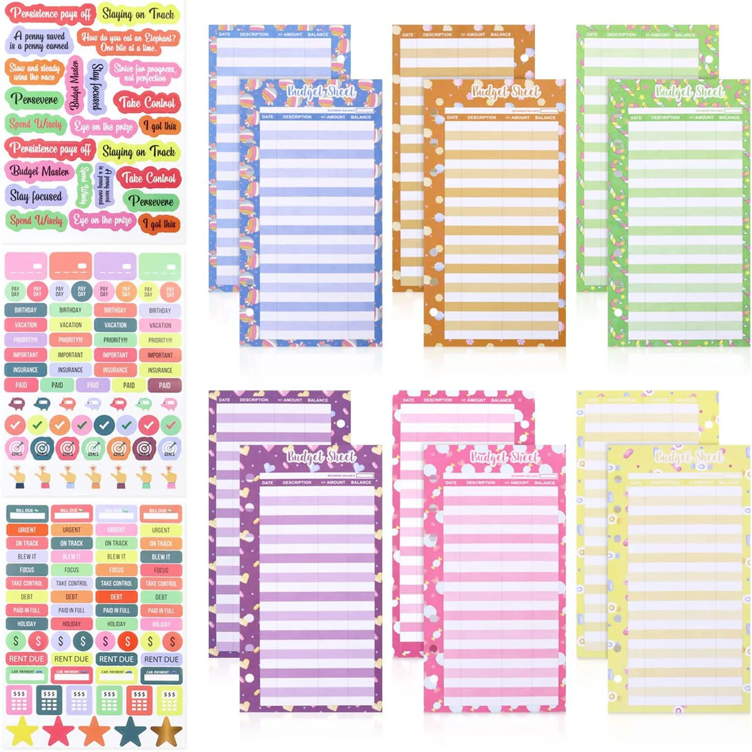 24 Pcs Cute Budget Sheets for A6 Budget Binder with 3 Sheets  Budget Stickers,Expense Tracker Sheets,Financial Organizer Planner premify space labels 272 pcs 8 sheets