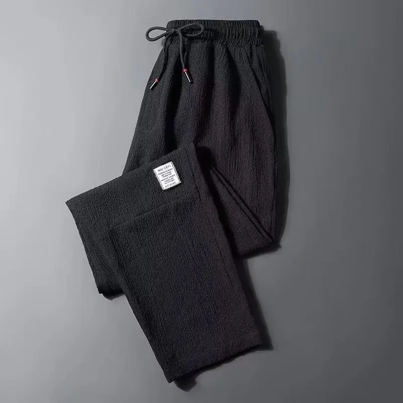 Ant Wrinkle 2024 Men Summer New Flax Thin Style Straight Cylinder Labeling Korean Loose Large Size Motion Casual Cropped Pants